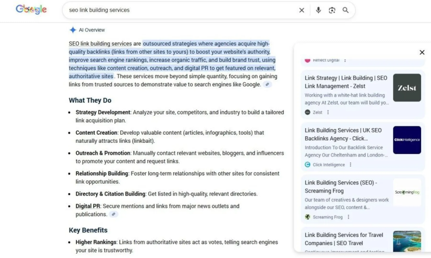 SEO link building services, AI overview.