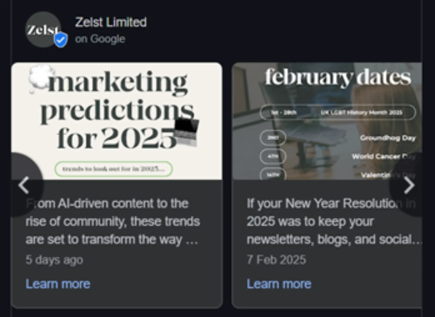 Zelst's Google Business Profile Updates.
