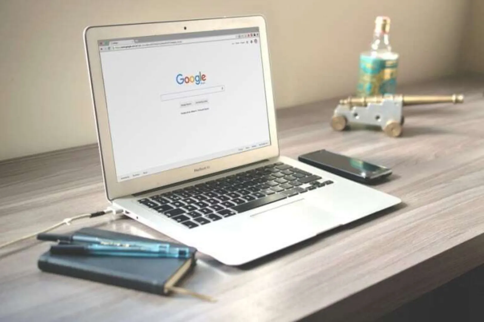 Google search engine on laptop screen.