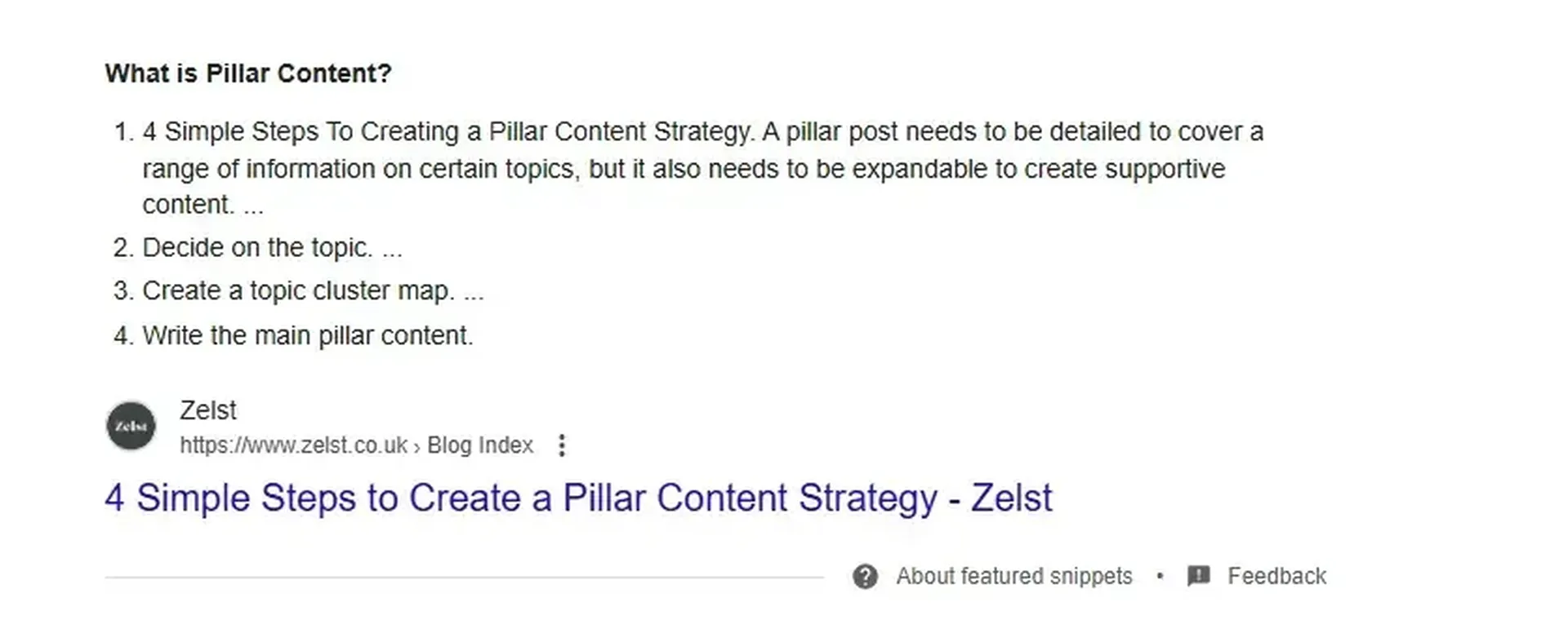 Featured Snippet on pillar content.