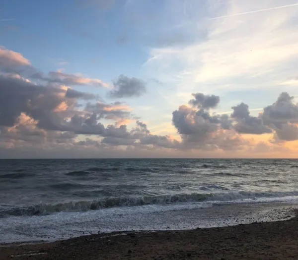 Brighton beach during sunset.