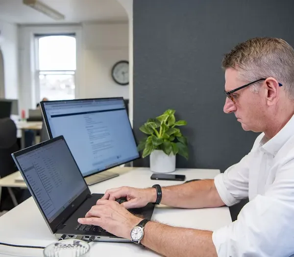 Peter working on Google Analytics.