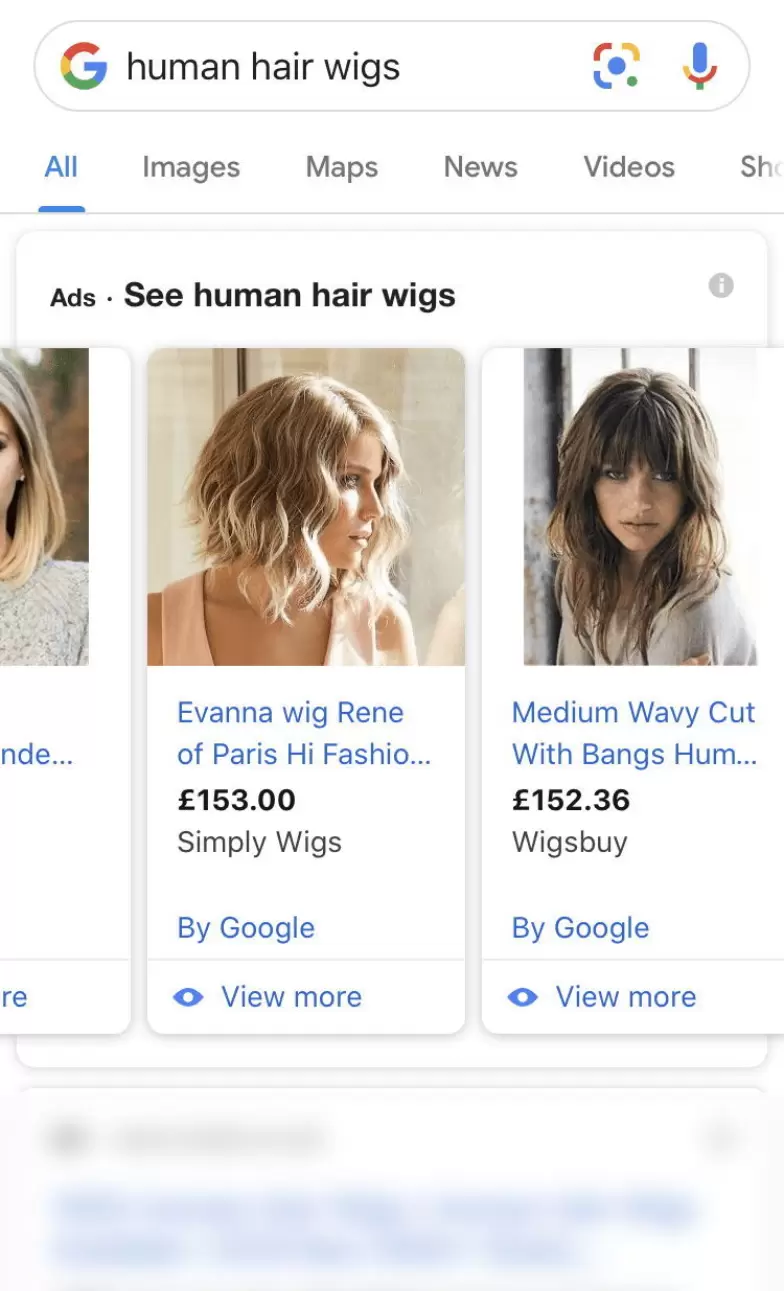 A Google Shopping Carousel in a Mobile SERP