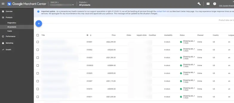 The Google Merchant Product Data Listing