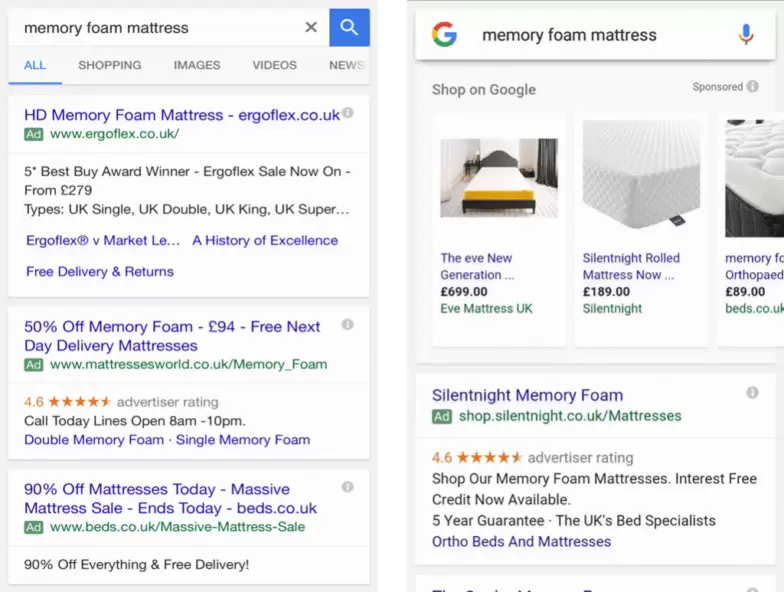 On mobile devices, Paid Ads take up the entire opening search screen