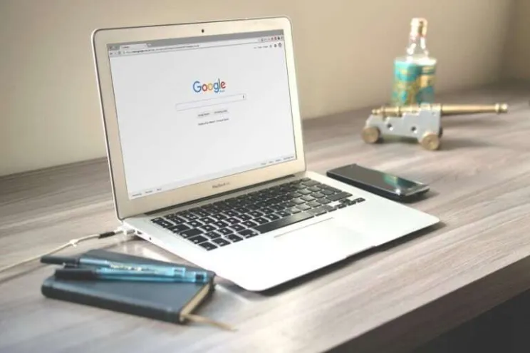 Google search engine on laptop screen.