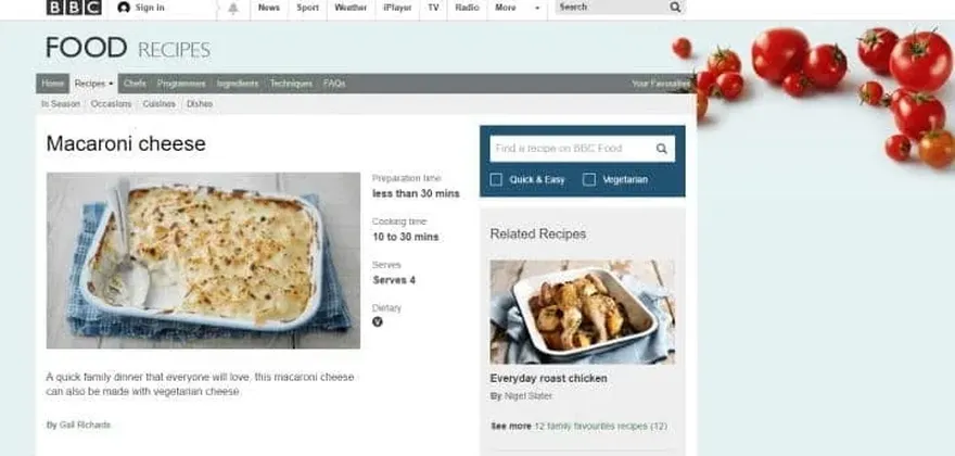 BBC Good Food Recipe for Macaroni and Cheese.