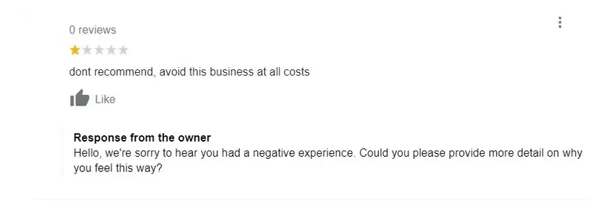 Example of a Google fake review.