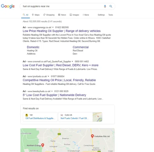 Google search for fuel oil suppliers near me.