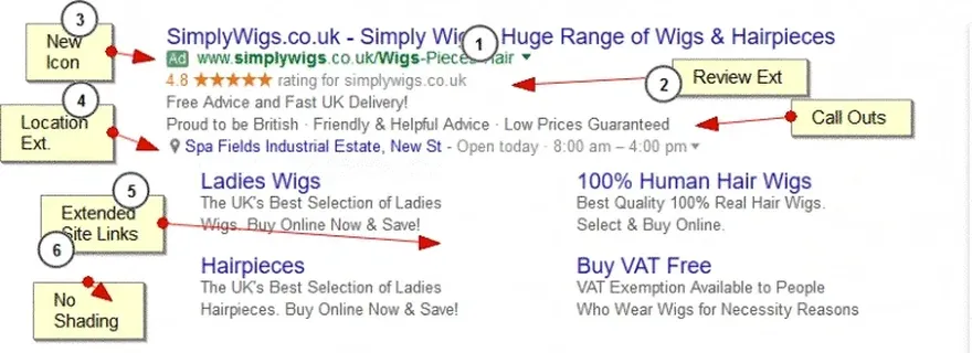 A 2016 Google Ad with Enhanced Site Links and a range of Extensions.