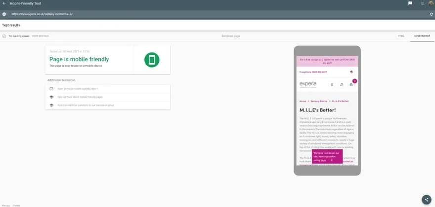 Page test showing page to be mobile-friendly.