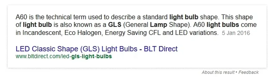 Google search query for a LED light bulb.
