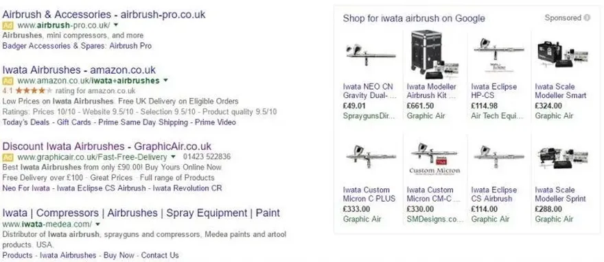 SERP page showing the graphic airbrush dominance.