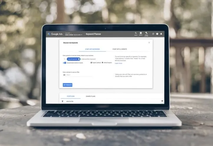Keyword planner on laptop screen.