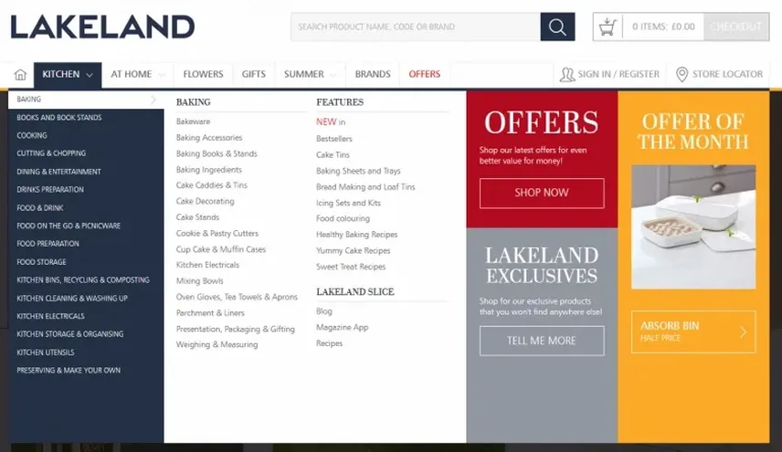 Lakeland website menu.