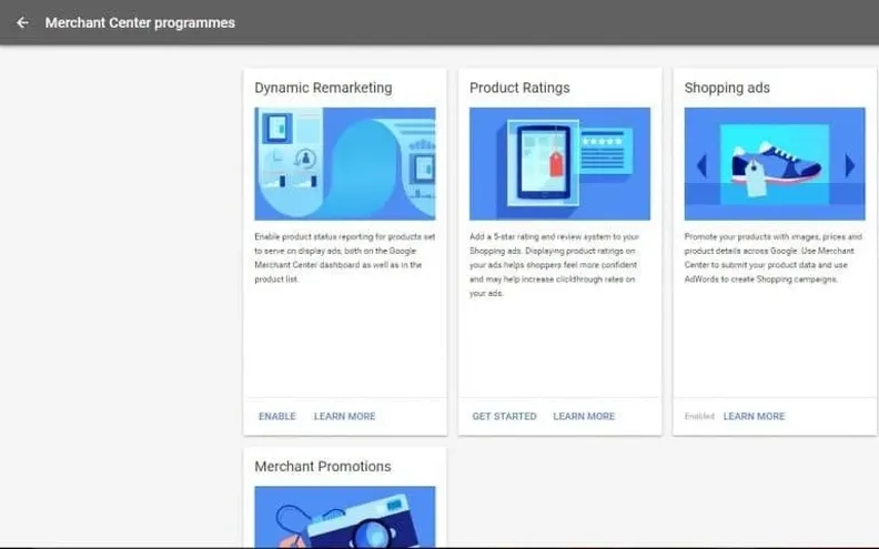 Google merchant centre programmes.