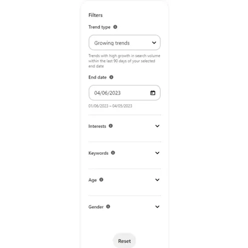 Pinterest trending navigation bar.