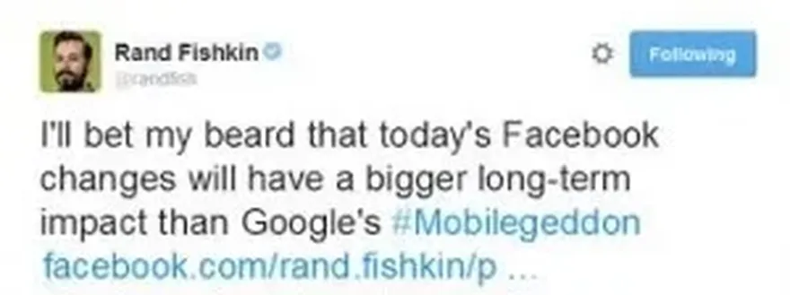 Tweet from Rand Fishkin on Mobilegeddon.