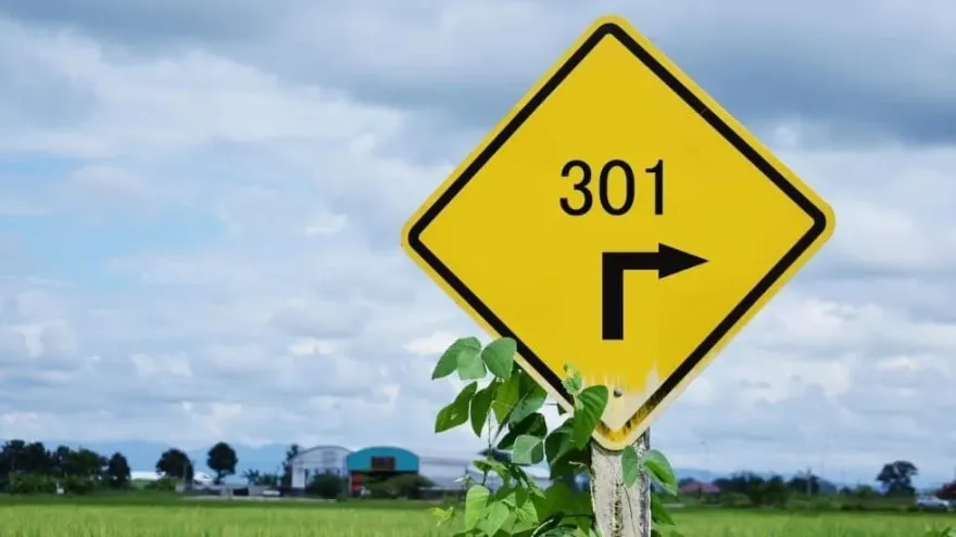 Sign representing 301 redirect.