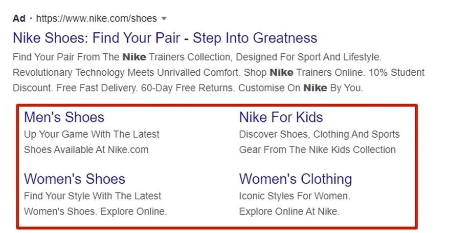 Site link example from Google SERP.