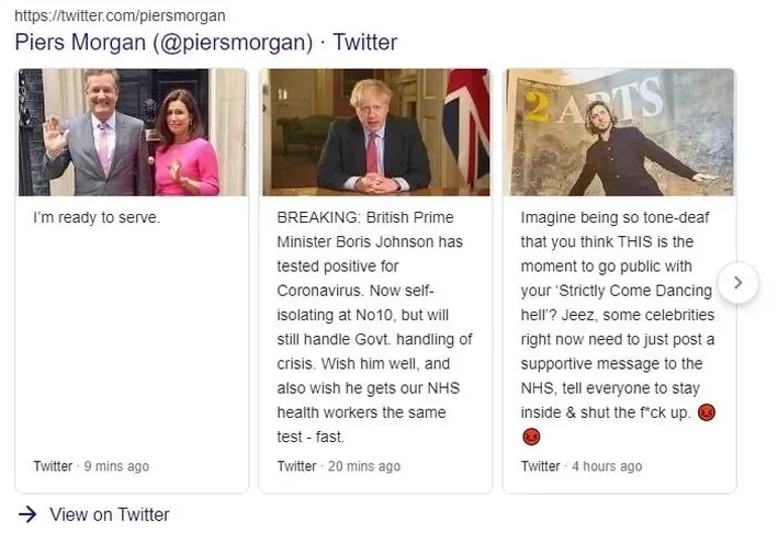 Tweets on Google SERP.