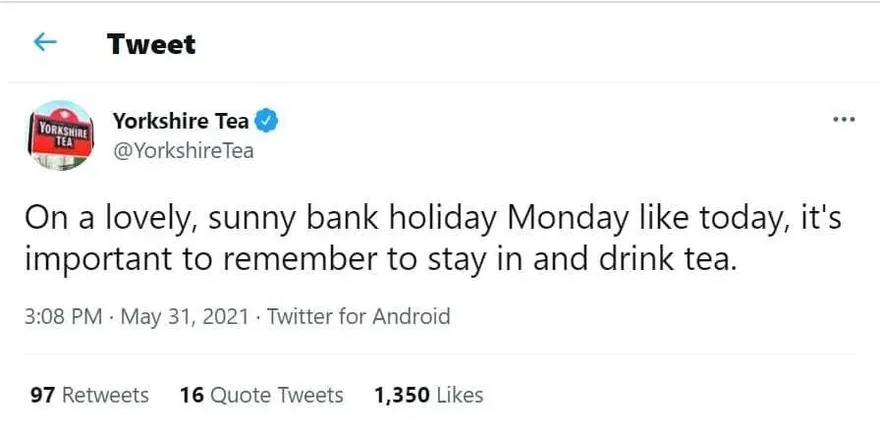 Tweet from Yorkshire Tea.