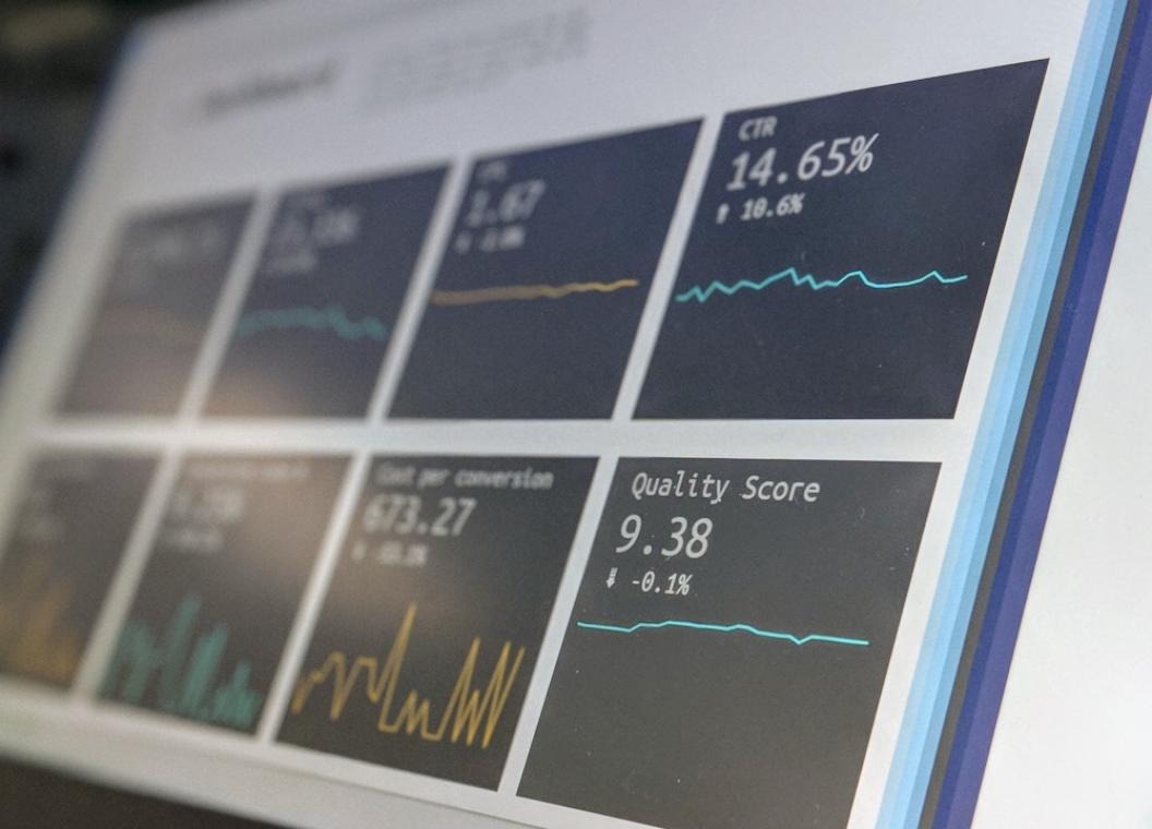 View of a data report dashboard on a laptop.